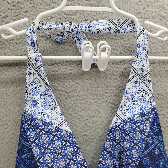 Swimsuits for All Bikini Top Romancer Colorblock Halter Triangle Sz 12 Blue NWT - Picture 2 of 7